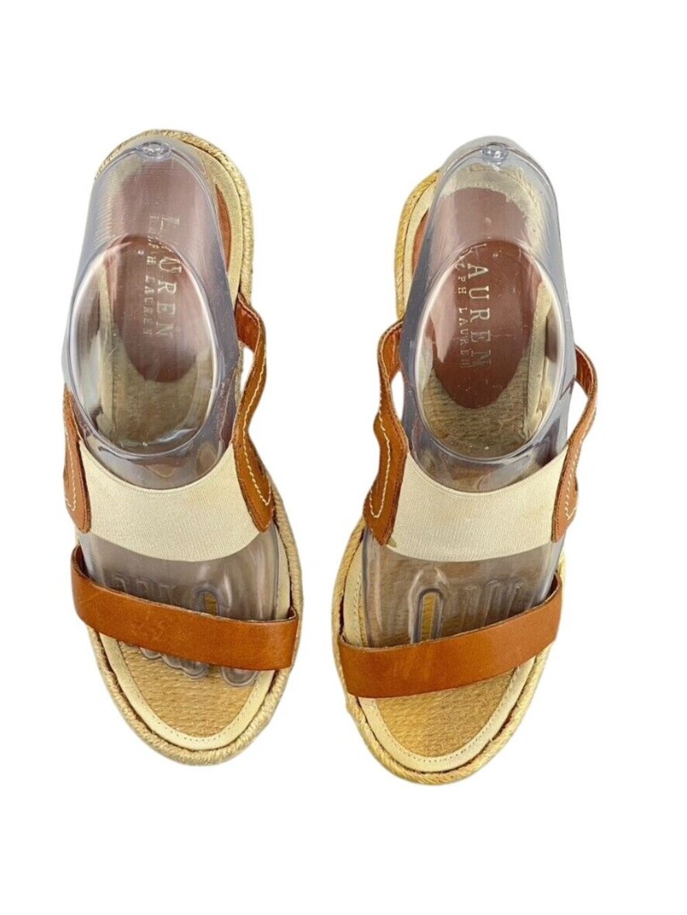Lauren Ralph Lauren Womens Tan Leather Espadrille Wedge Sandals Size 8B - Picture 3 of 13